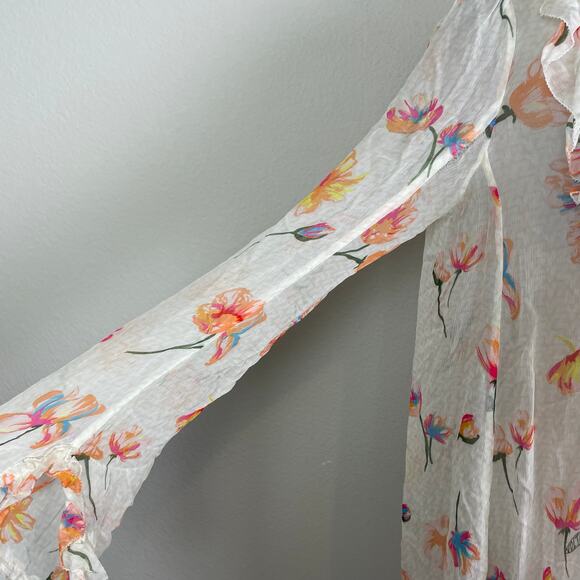 Zadig & Voltaire White Floral Ruffle Rackel Chiffon Long Sleeve Mini Dress Small - Picture 5 of 12